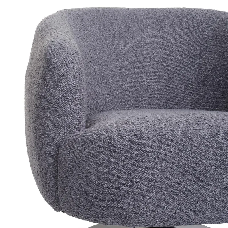 Fauteuil lounge cocktail pivotant coins et bords arrondis en tissu bouclé gris foncé et métal 04_0006852