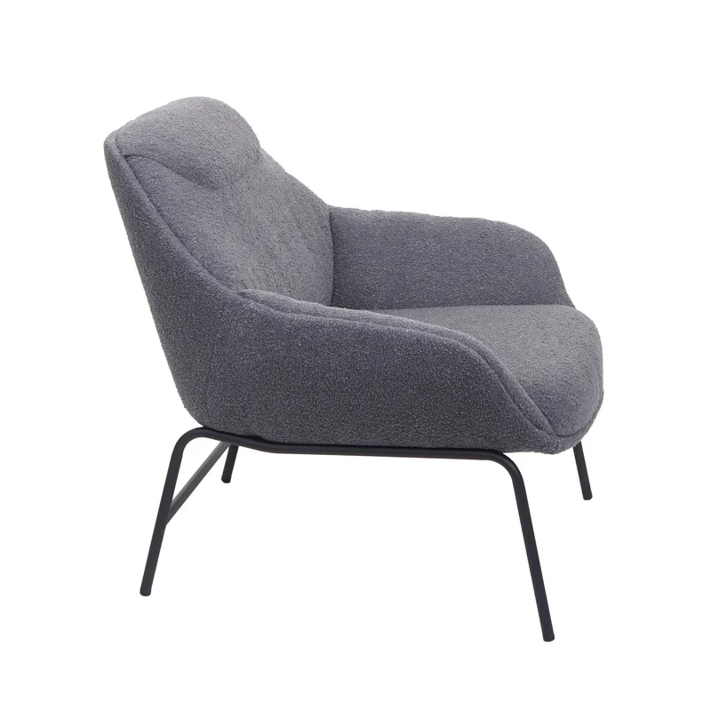 Fauteuil lounge relaxation siège extra large en tissu bouclé gris foncé et métal 04_0006855