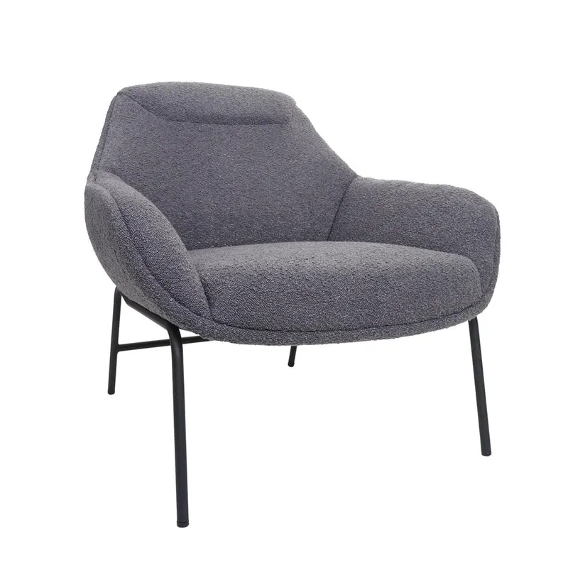 Fauteuil lounge relaxation siège extra large en tissu bouclé gris foncé et métal 04_0006855
