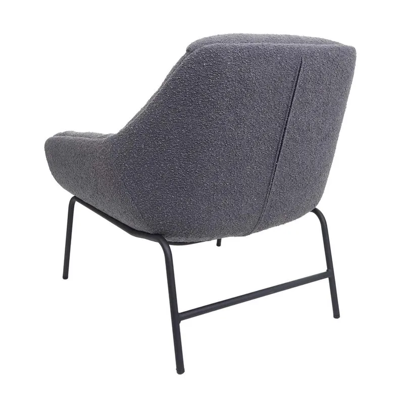 Fauteuil lounge relaxation siège extra large en tissu bouclé gris foncé et métal 04_0006855