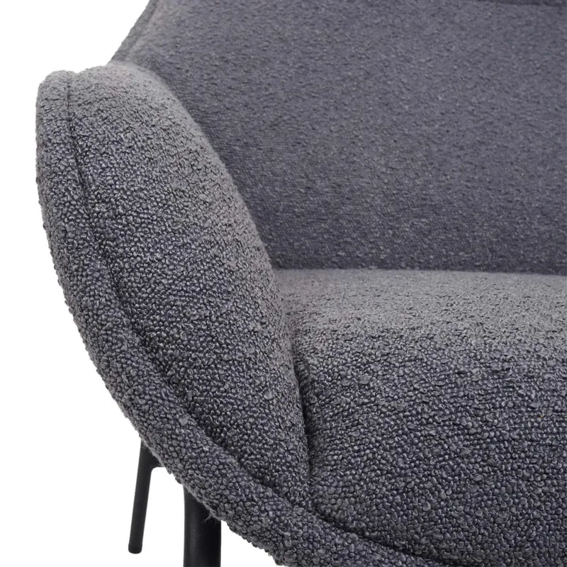 Fauteuil lounge relaxation siège extra large en tissu bouclé gris foncé et métal 04_0006855