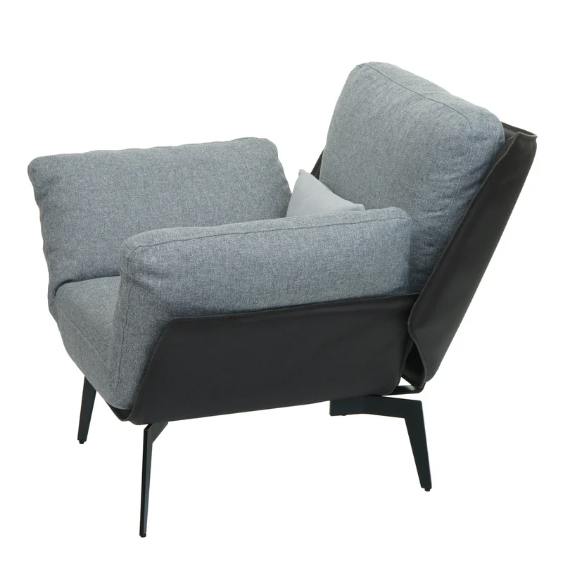 Fauteuil lounge chaise de cocktail rembourrée relaxation en PVC noir et tissu gris métal noir 04_0006841