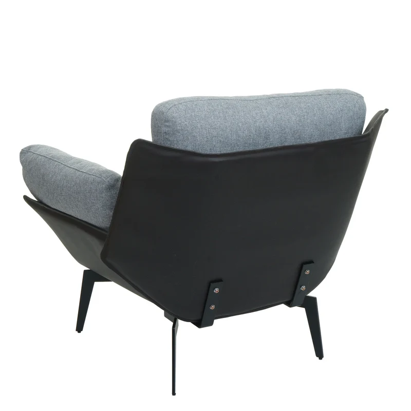 Fauteuil lounge chaise de cocktail rembourrée relaxation en PVC noir et tissu gris métal noir 04_0006841