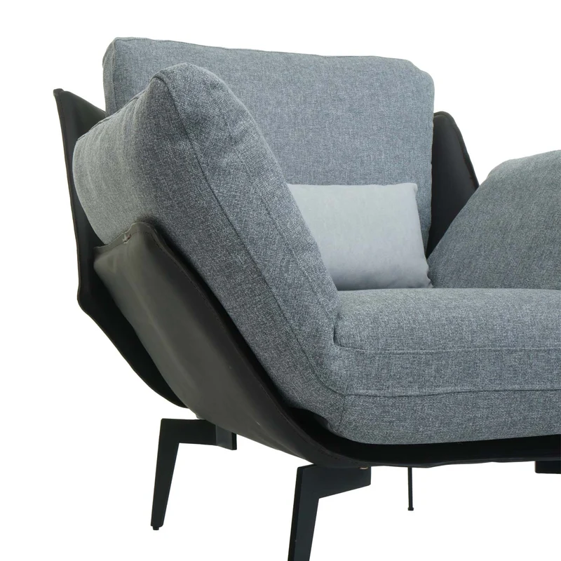 Fauteuil lounge chaise de cocktail rembourrée relaxation en PVC noir et tissu gris métal noir 04_0006841