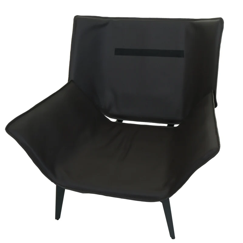 Fauteuil lounge chaise de cocktail rembourrée relaxation en PVC noir et tissu gris métal noir 04_0006841