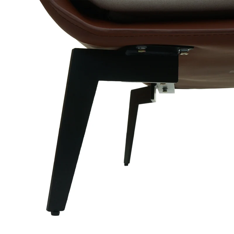 Fauteuil lounge chaise de cocktail rembourrée relaxation en PVC marron foncé et tissu crème métal noir 04_0006840