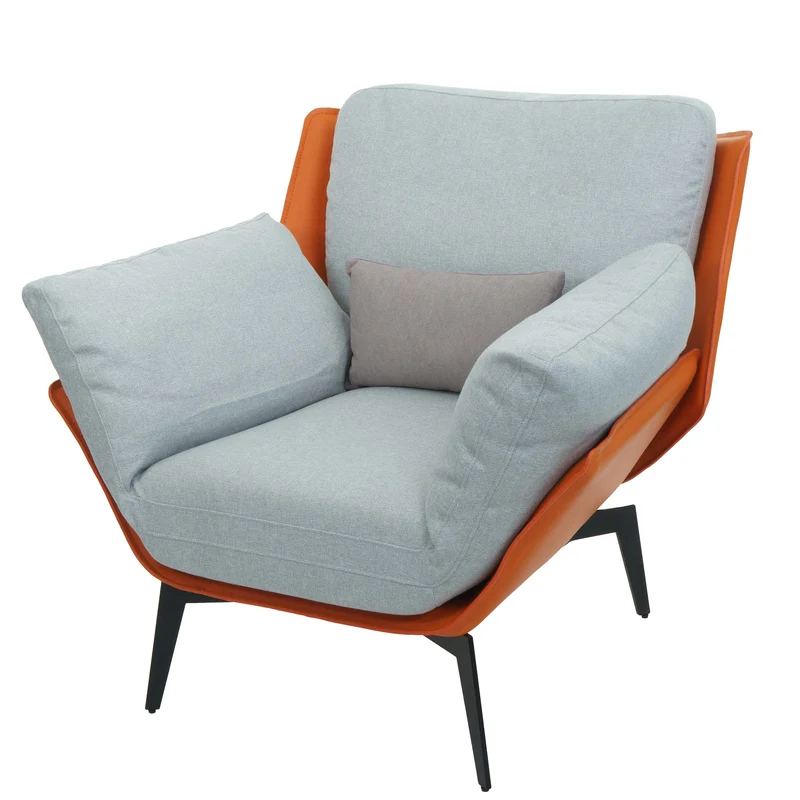 Fauteuil lounge chaise de cocktail rembourrée relaxation en PVC terre cuite et tissu gris métal noir 04_0006839