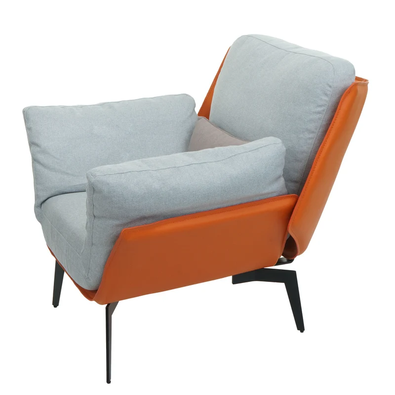 Fauteuil lounge chaise de cocktail rembourrée relaxation en PVC terre cuite et tissu gris métal noir 04_0006839