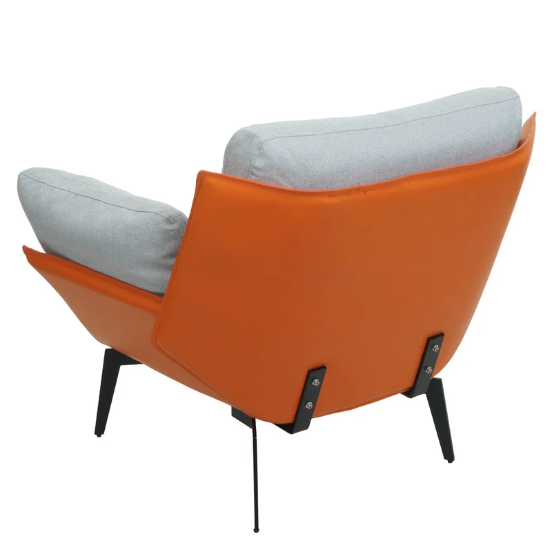Fauteuil lounge chaise de cocktail rembourrée relaxation en PVC terre cuite et tissu gris métal noir 04_0006839