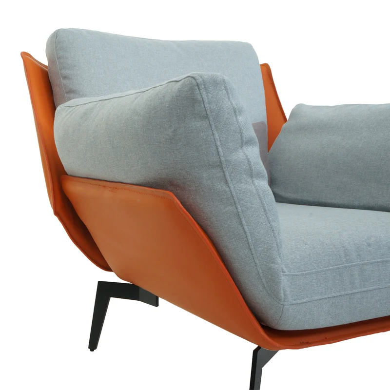 Fauteuil lounge chaise de cocktail rembourrée relaxation en PVC terre cuite et tissu gris métal noir 04_0006839
