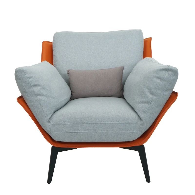 Fauteuil lounge chaise de cocktail rembourrée relaxation en PVC terre cuite et tissu gris métal noir 04_0006839
