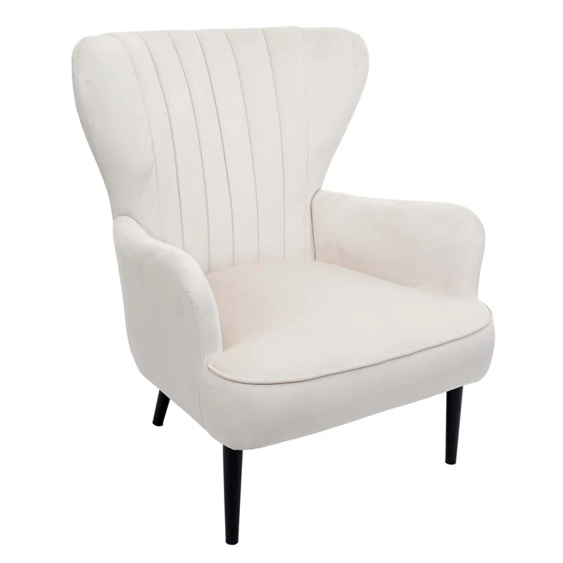 Fauteuil lounge cocktail chaise rembourrée dossier haut en velours crème beige coutures décoratives 04_0006389