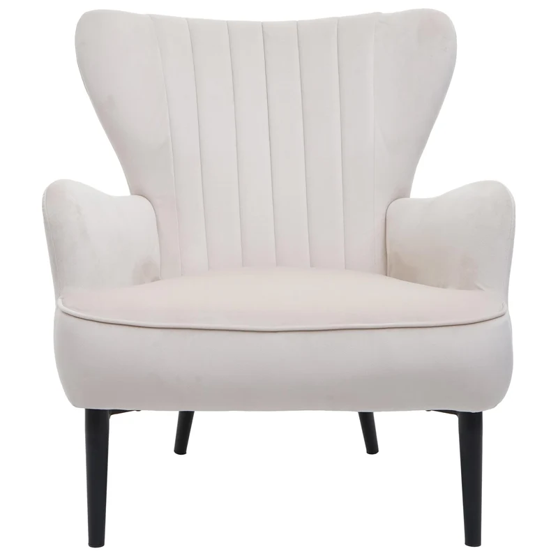Fauteuil lounge cocktail chaise rembourrée dossier haut en velours crème beige coutures décoratives 04_0006389