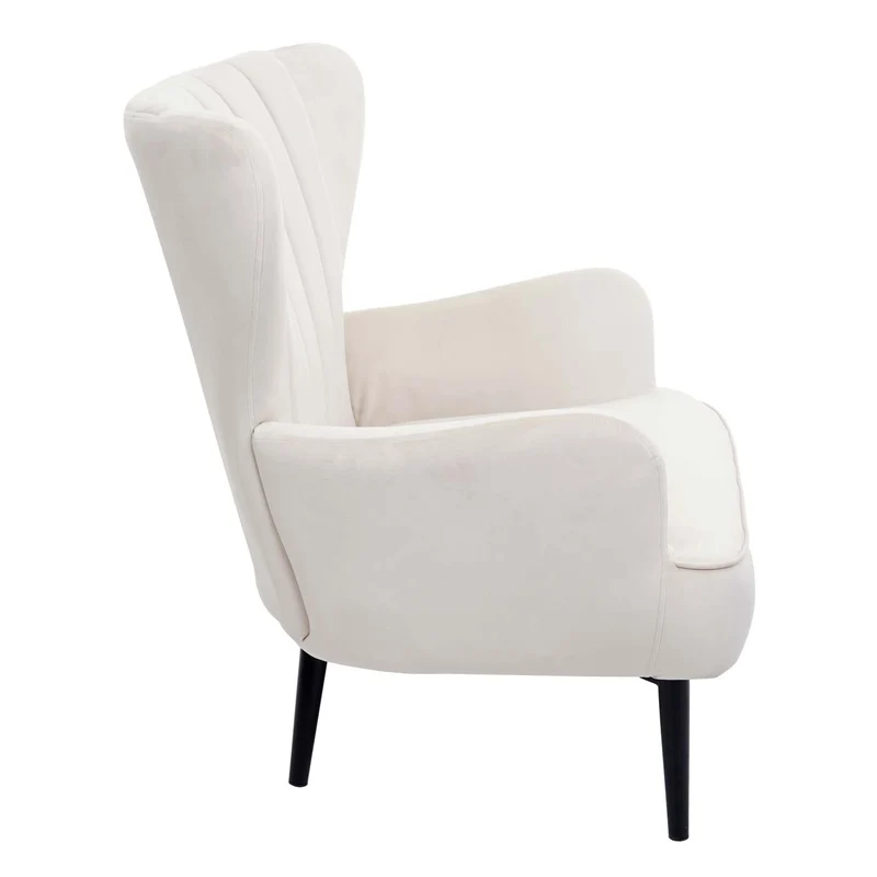 Fauteuil lounge cocktail chaise rembourrée dossier haut en velours crème beige coutures décoratives 04_0006389
