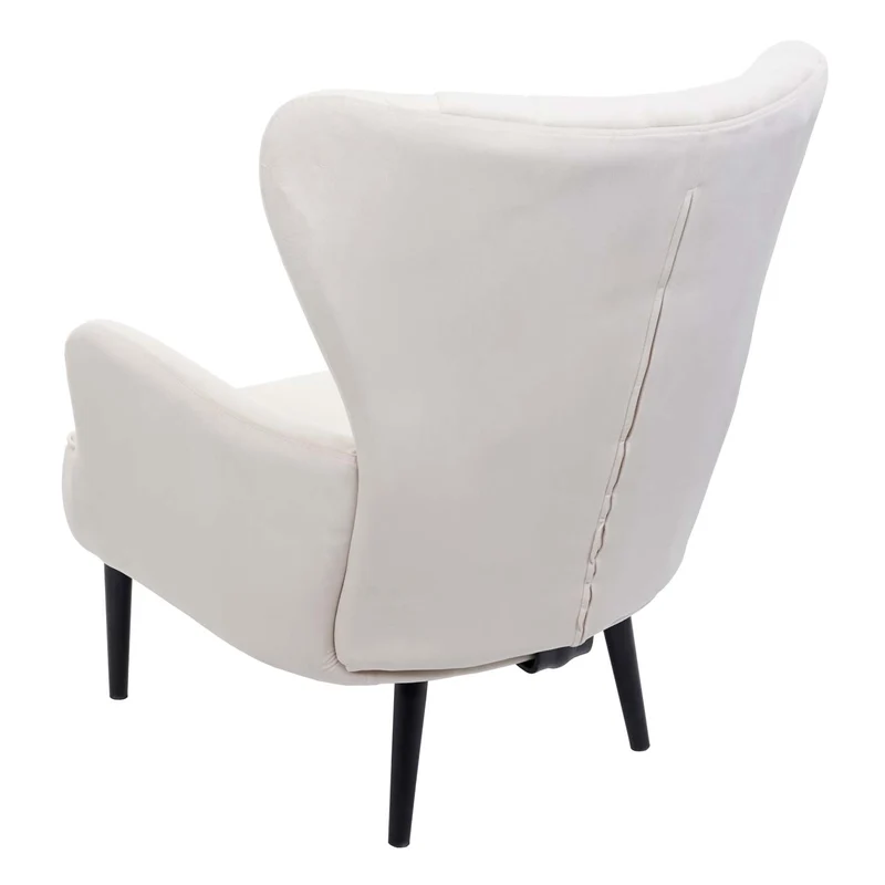 Fauteuil lounge cocktail chaise rembourrée dossier haut en velours crème beige coutures décoratives 04_0006389