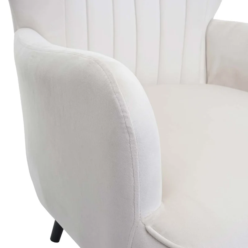 Fauteuil lounge cocktail chaise rembourrée dossier haut en velours crème beige coutures décoratives 04_0006389