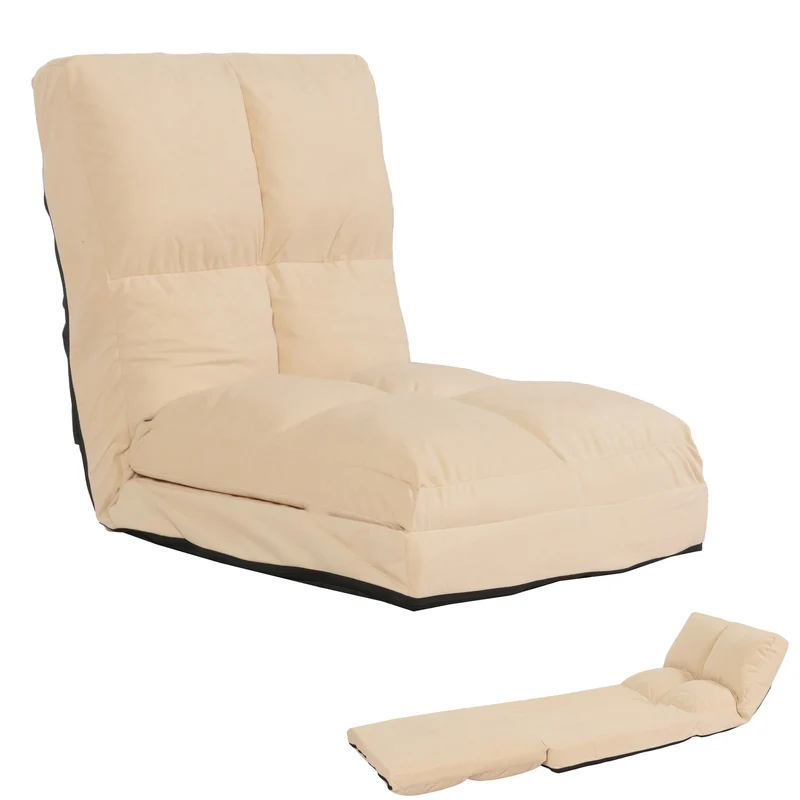 Chaise de sol avec fonction relaxation dossier réglable en 4 directions cadre en acier velours beige 04_0006371