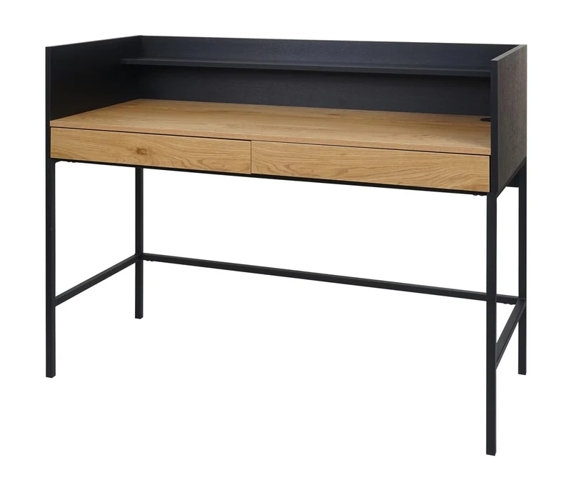 Bureau table d'ordinateur avec 2 tiroirs et espace de rangement 120x50 cm MDF aspect chêne et métal 04_0006056