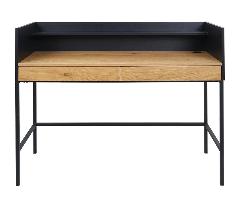Bureau table d'ordinateur avec 2 tiroirs et espace de rangement 120x50 cm MDF aspect chêne et métal 04_0006056