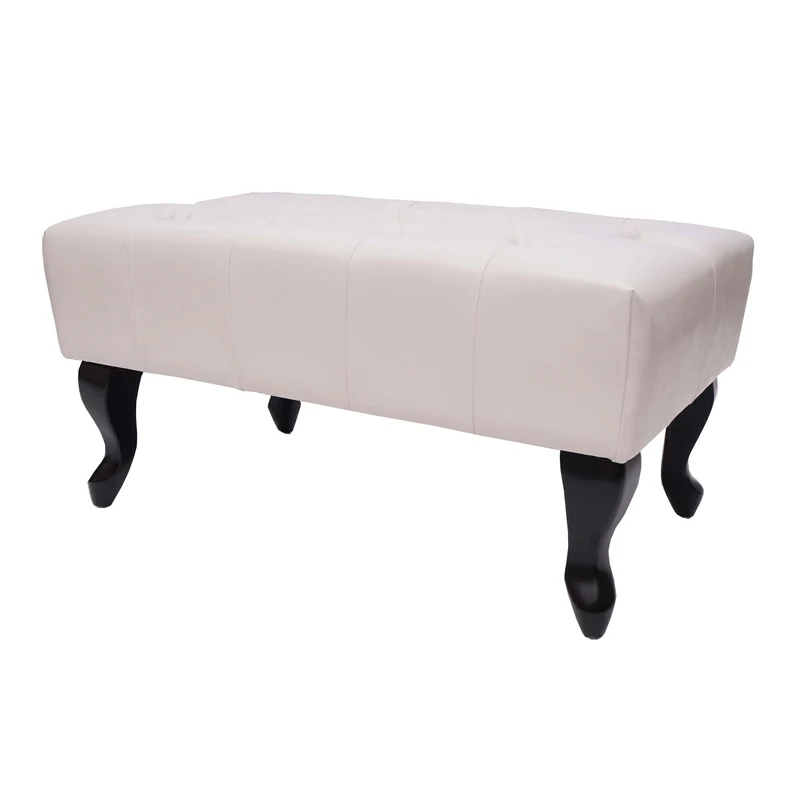 Tabouret repose-pieds Ottoman Chesterfield avec motif diamant 39x77x47cm PVC crème 04_0003737