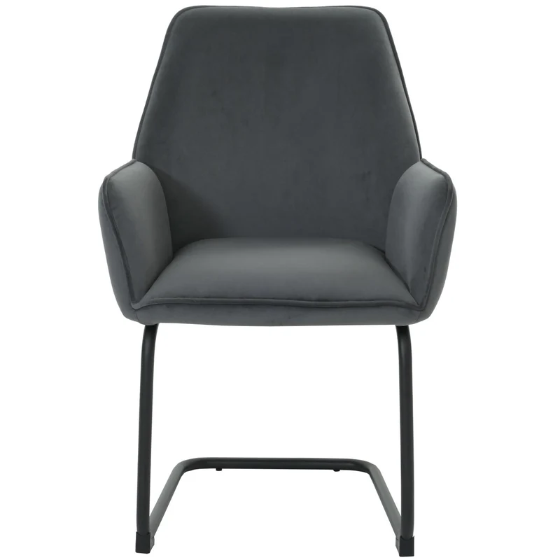 Chaise de salle à manger avec accoudoirs assise en tissu gris foncé 04_0006297