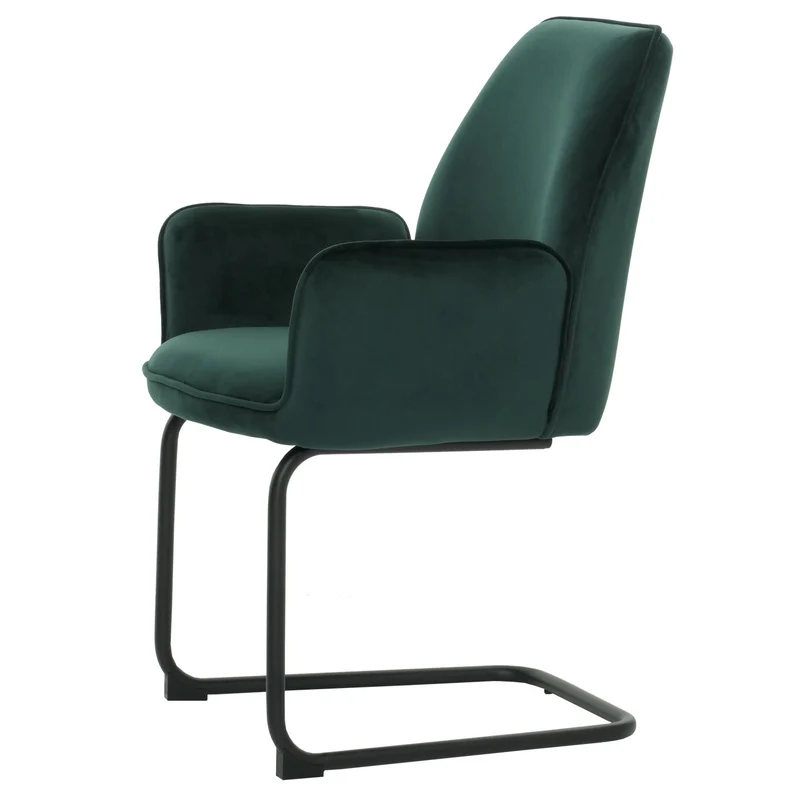 Chaise de salle à manger avec accoudoirs assise en tissu vert 04_0006298