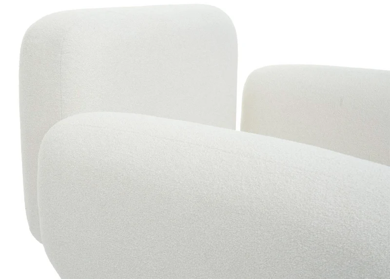 Fauteuil lounge assise large avec accoudoirs assise rembourrée tissu bouclé blanc crème et métal 04_000639
