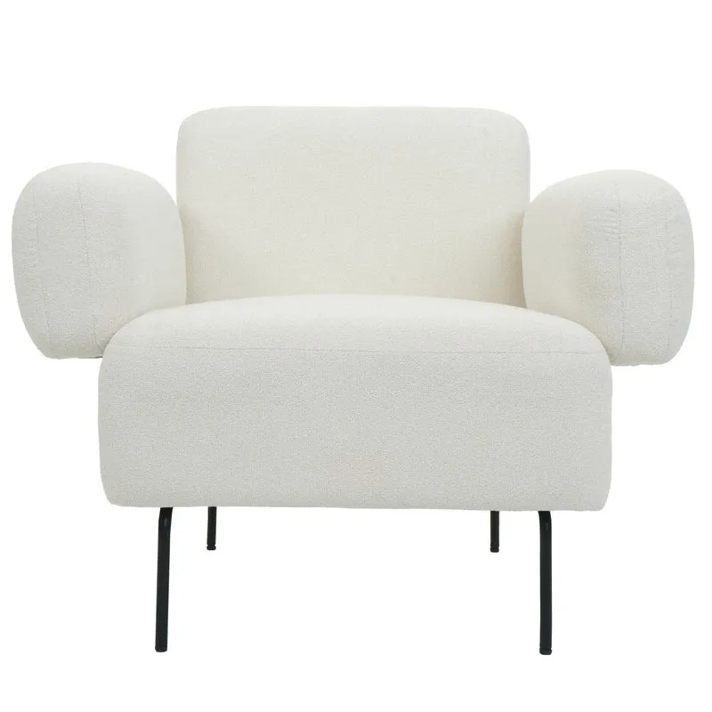 Fauteuil lounge assise large avec accoudoirs assise rembourrée tissu bouclé blanc crème et métal 04_000639