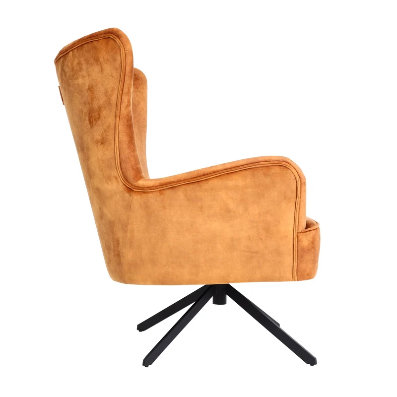 Chaise longue chaise de cocktail rembourrée relaxation assise rotative design vintage velours doré-marron et métal 04_0006390