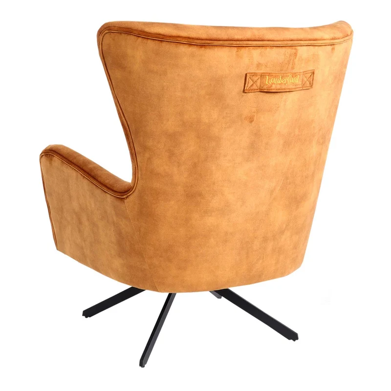 Chaise longue chaise de cocktail rembourrée relaxation assise rotative design vintage velours doré-marron et métal 04_0006390
