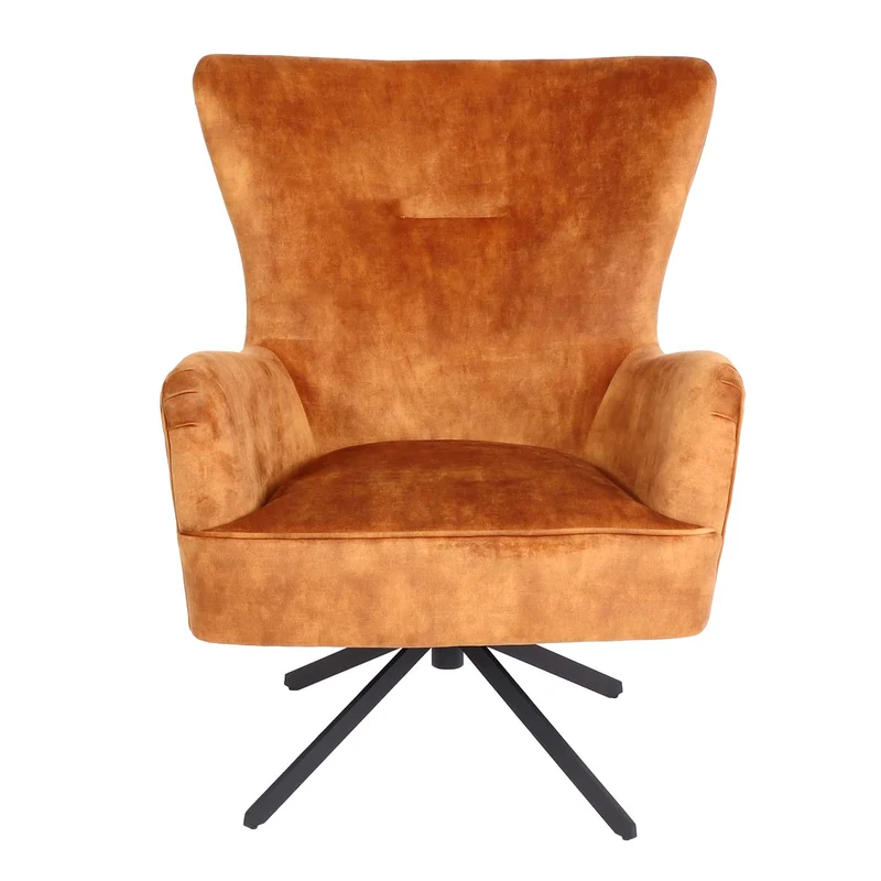 Chaise longue chaise de cocktail rembourrée relaxation assise rotative design vintage velours doré-marron et métal 04_0006390