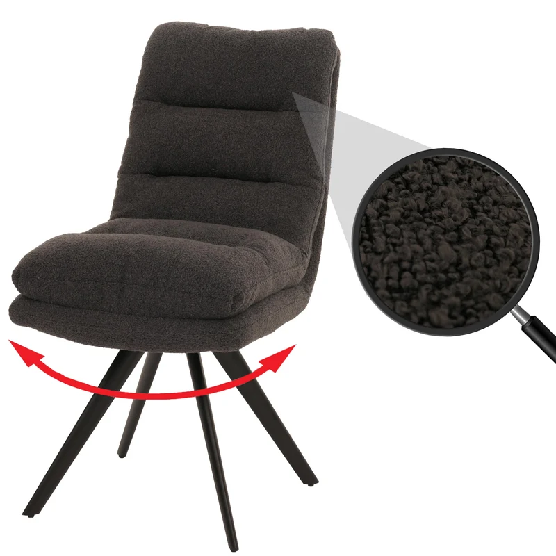 Chaise de salle à manger pivotante assise en tissu bouclé gris foncé extra confortable 04_0006287