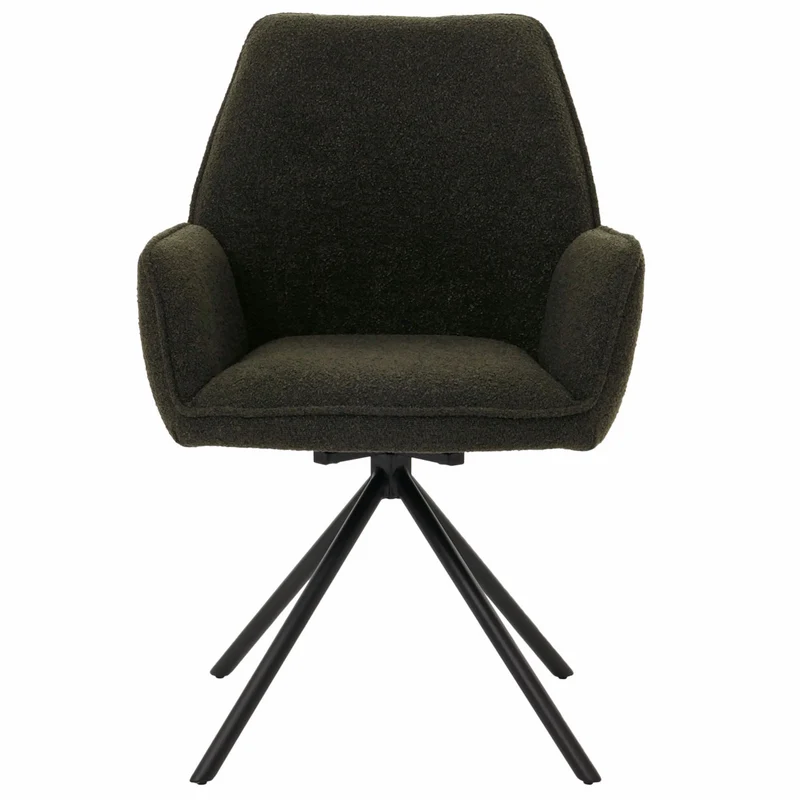 Chaise de salle à manger avec accoudoir assise rotatif en tissu bouclé vert olive care trépied 04_0006277