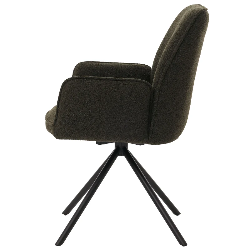 Chaise de salle à manger avec accoudoir assise rotatif en tissu bouclé vert olive care trépied 04_0006277