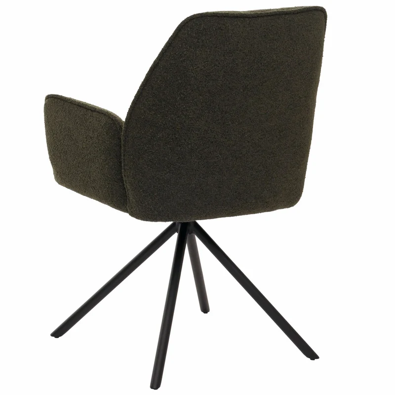 Chaise de salle à manger avec accoudoir assise rotatif en tissu bouclé vert olive care trépied 04_0006277