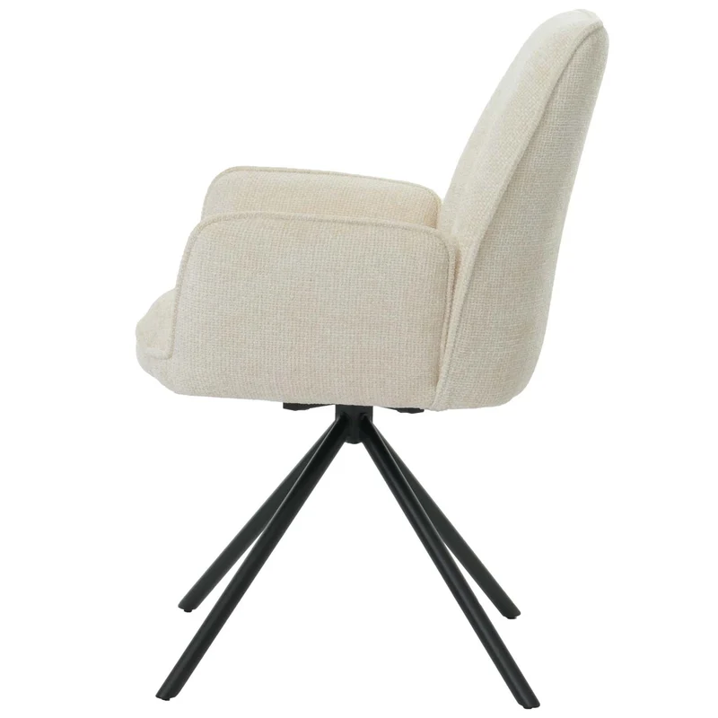 Chaise de salle à manger avec accoudoir assise rotatif en tissu chenille crème cadre trépied 04_0006278
