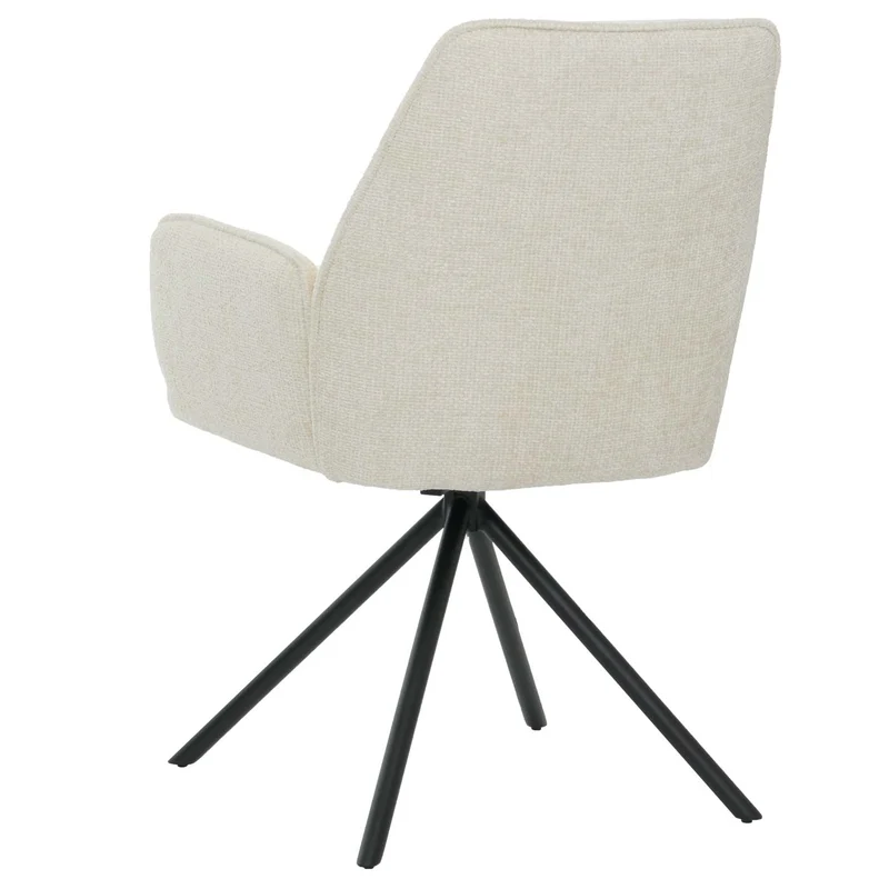 Chaise de salle à manger avec accoudoir assise rotatif en tissu chenille crème cadre trépied 04_0006278