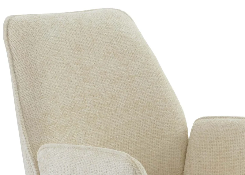 Chaise de salle à manger avec accoudoir assise rotatif en tissu chenille crème cadre trépied 04_0006278