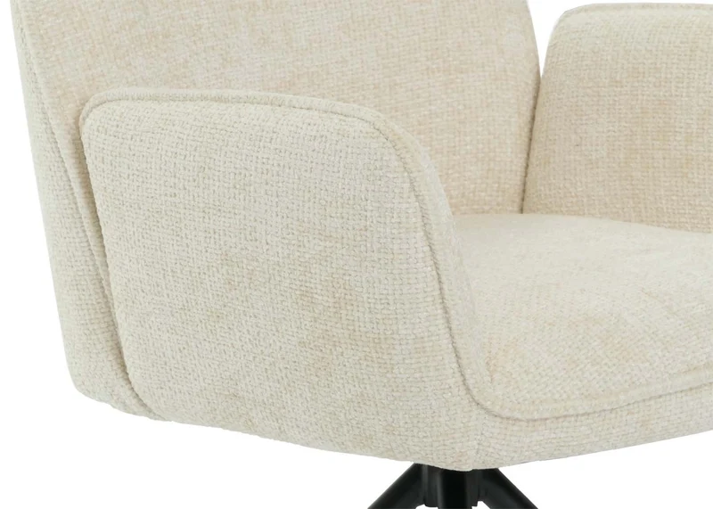 Chaise de salle à manger avec accoudoir assise rotatif en tissu chenille crème cadre trépied 04_0006278