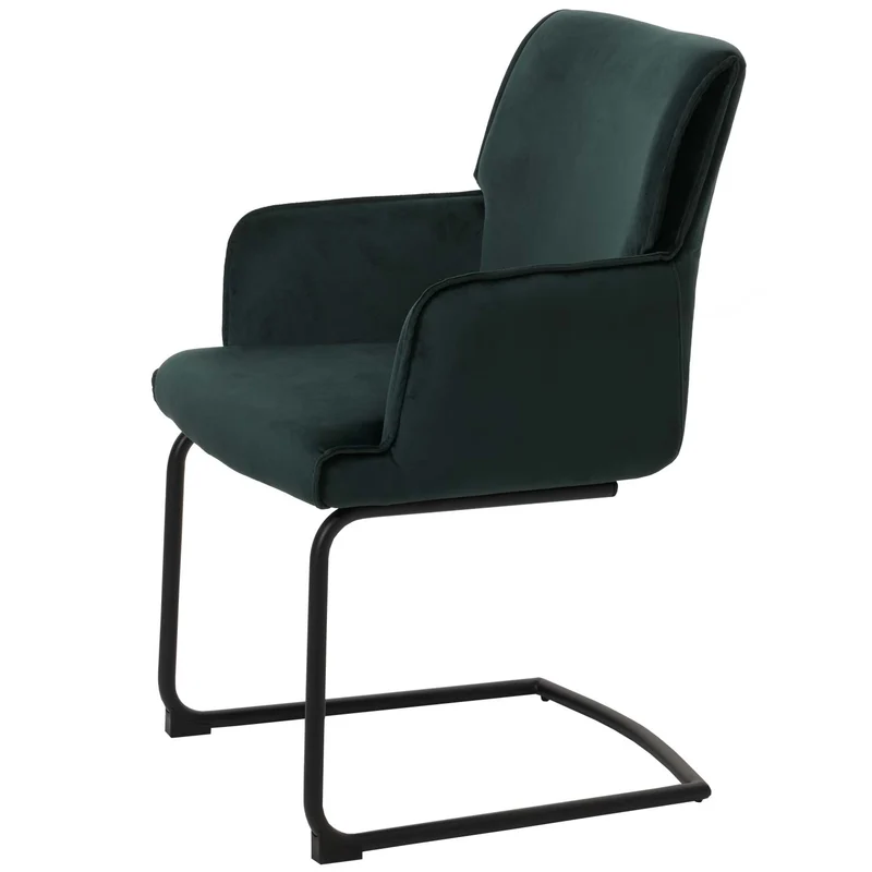 Chaise de salle à manger avec accoudoirs assise en tissu vert 04_0006271