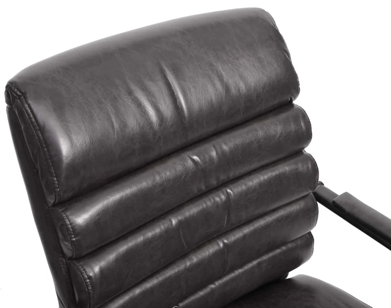 Fauteuil de bureau sans roulettes chaise de conférence vintage aspect daim PVC noir et métal 04_0006245