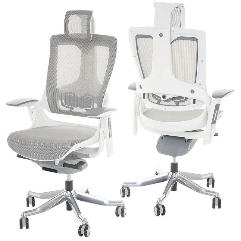 Fauteuil de bureau ergonomique soutien lombaire siège pivotant et réglable revêtement en maille blanc-gris 04_0006235