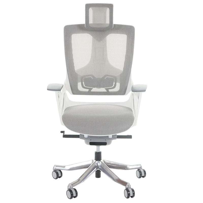 Fauteuil de bureau ergonomique soutien lombaire siège pivotant et réglable revêtement en maille blanc-gris 04_0006235