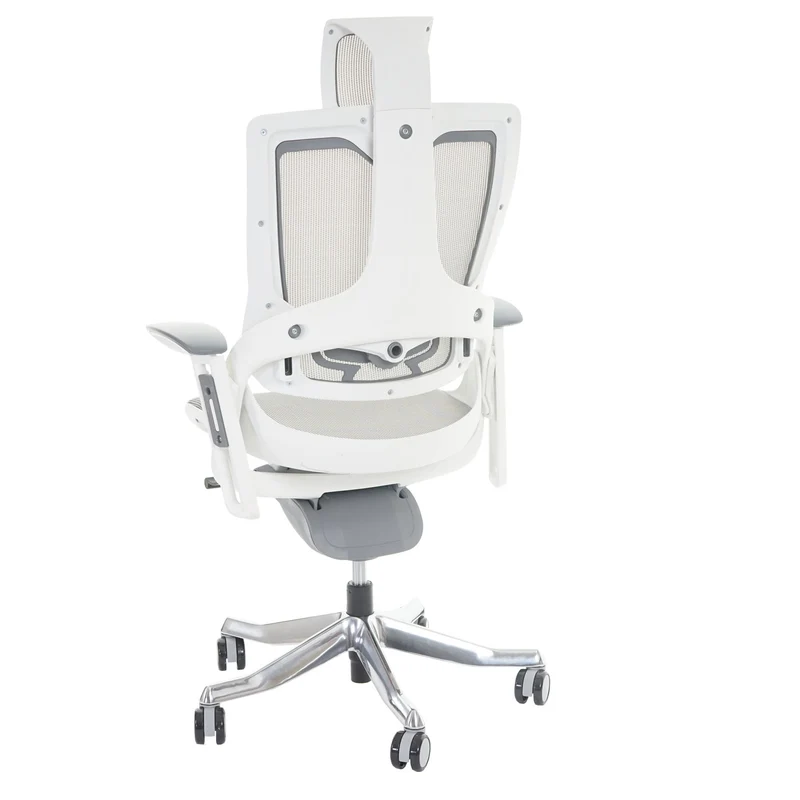 Fauteuil de bureau ergonomique soutien lombaire siège pivotant et réglable revêtement en maille blanc-gris 04_0006235