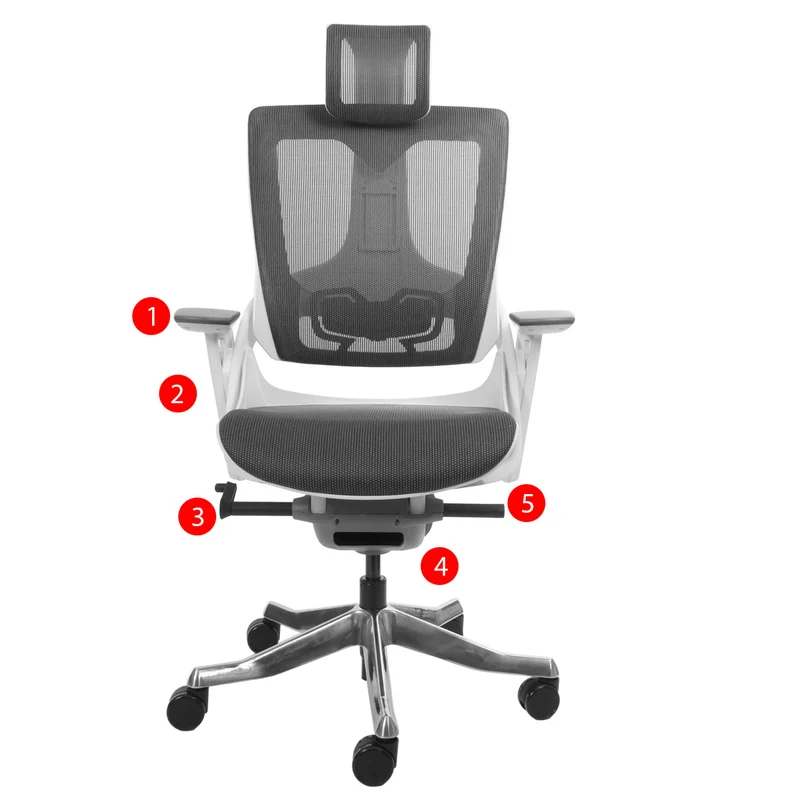 Fauteuil de bureau ergonomique soutien lombaire siège pivotant et réglable revêtement en maille blanc-gris 04_0006235