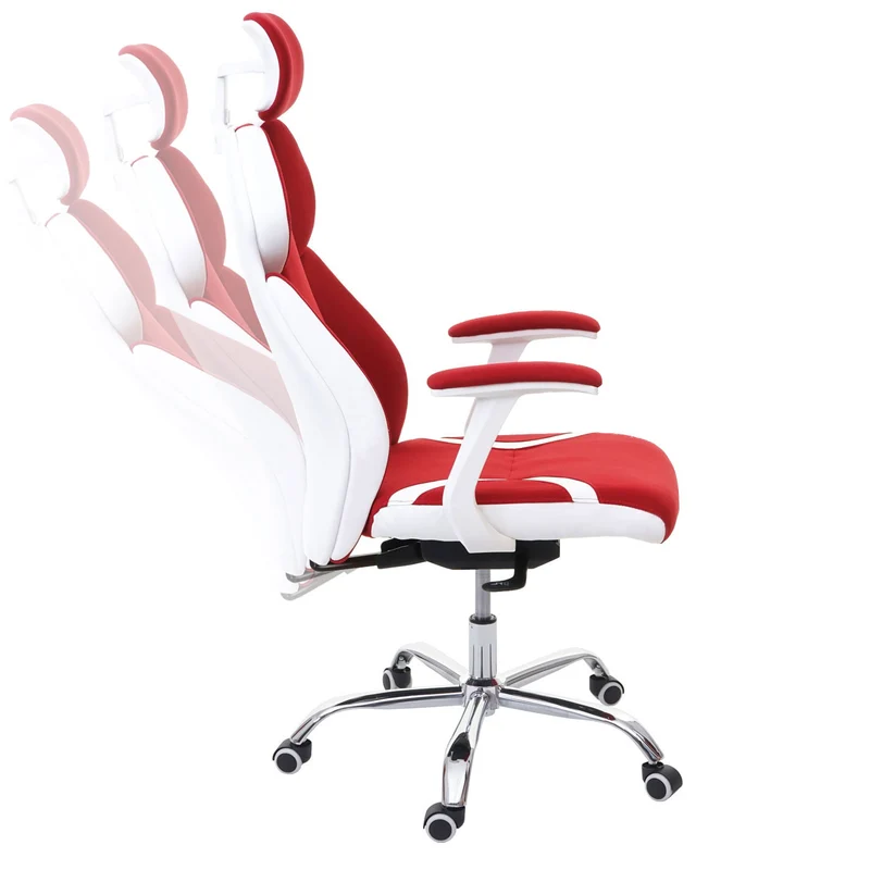 Fauteuil de bureau pivotant mécanisme à bascule dossier accoudoirs en tissu + PVC rouge/blanc 04_0006206
