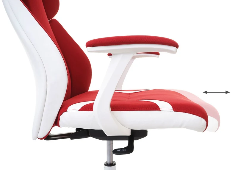 Fauteuil de bureau pivotant mécanisme à bascule dossier accoudoirs en tissu + PVC rouge/blanc 04_0006206