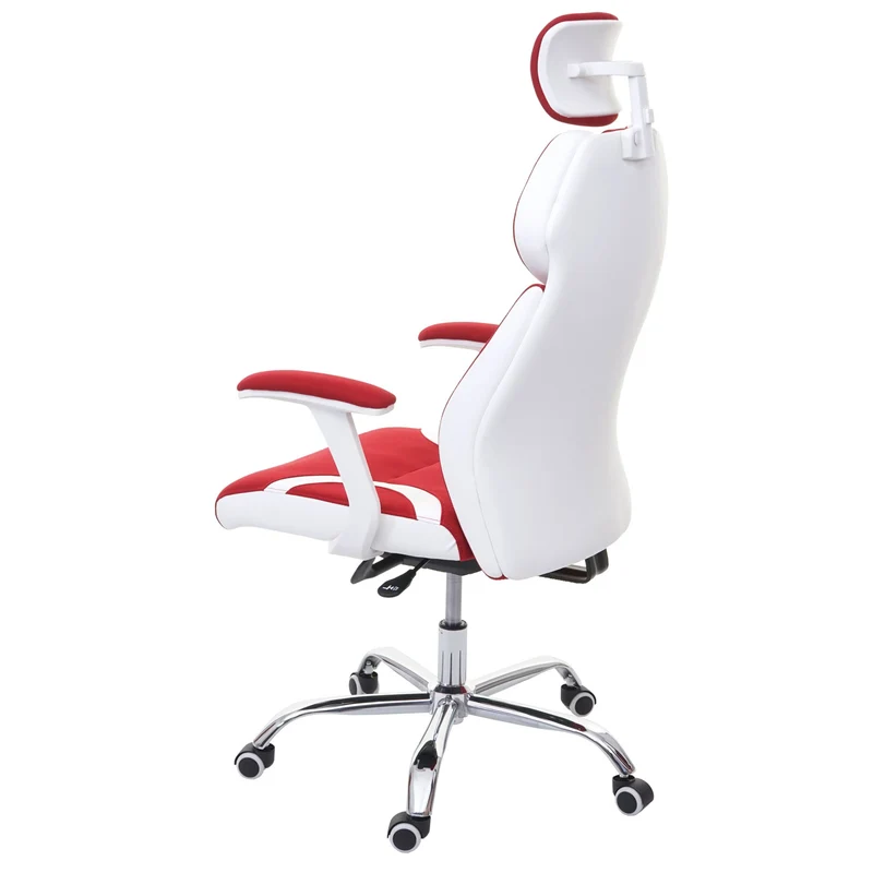 Fauteuil de bureau pivotant mécanisme à bascule dossier accoudoirs en tissu + PVC rouge/blanc 04_0006206
