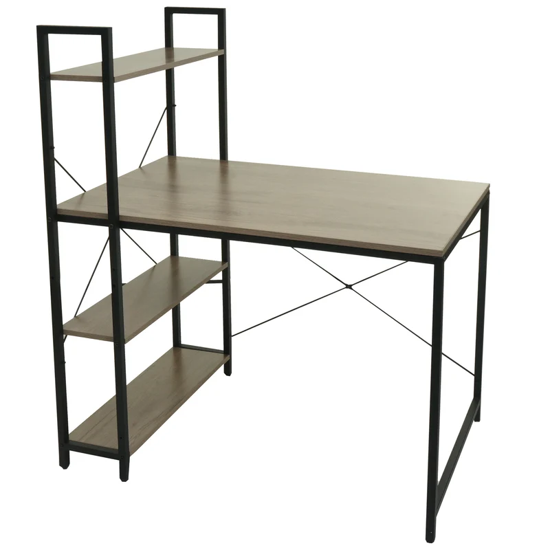 Bureau avec étagère table pour ordinateur 100 x 60 cm métal MDF gris-brun 04_0006015