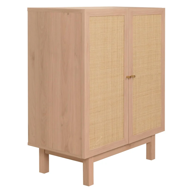 Buffet meuble de rangement avec 3 compartiments en bois massif mango kubu rotin 98 x 79 x 42 cm naturel 04_000598